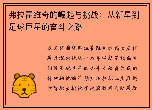 弗拉霍维奇的崛起与挑战：从新星到足球巨星的奋斗之路